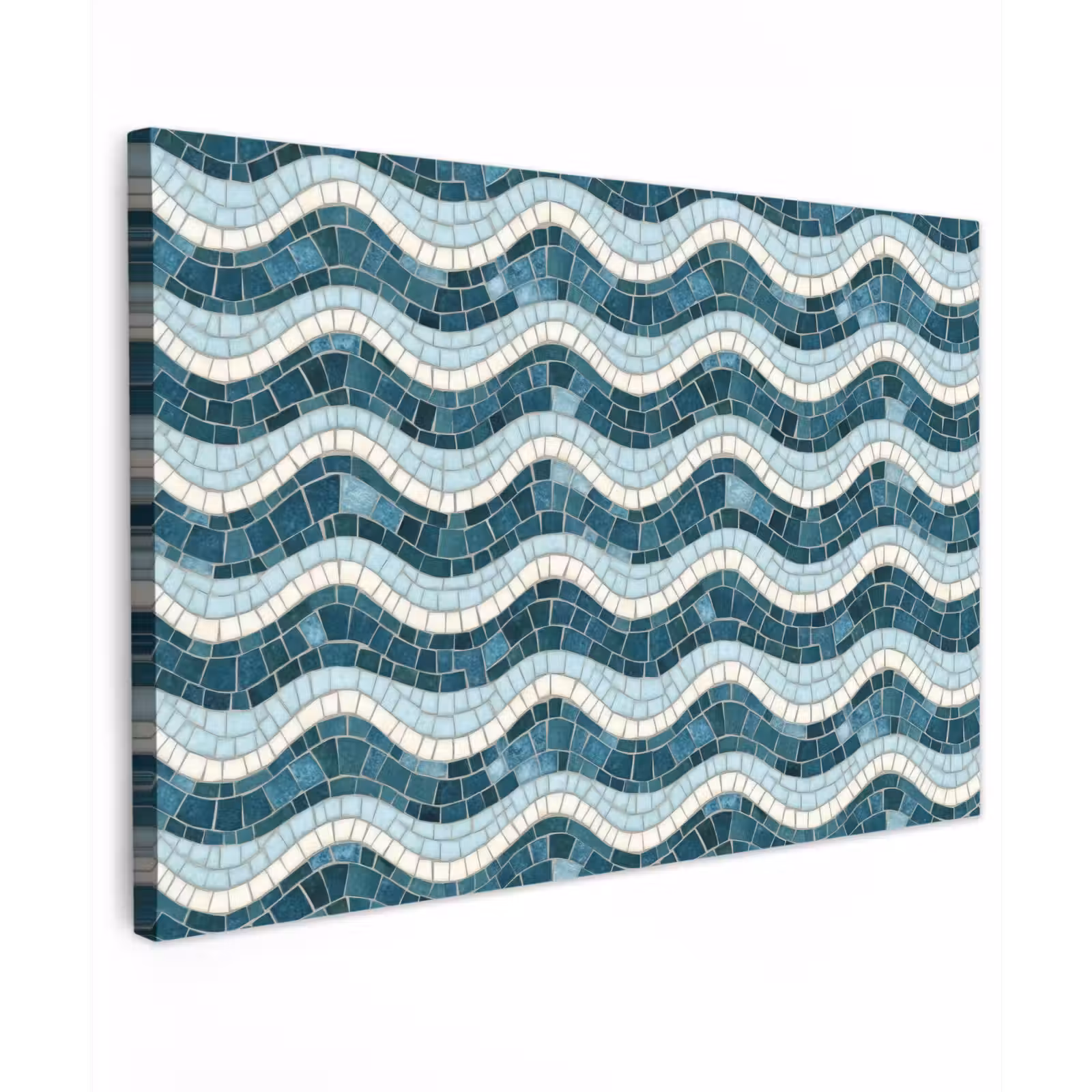 Canvas schilderij - Blauw - Wit - Mozaïek - Golvend — 1