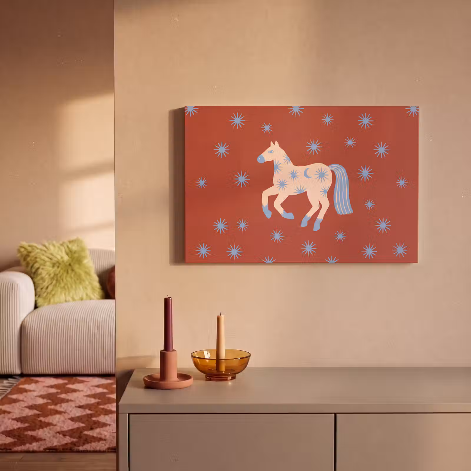Canvas schilderij - Dieren - Sterren - Maan - Abstract - Rood — 1