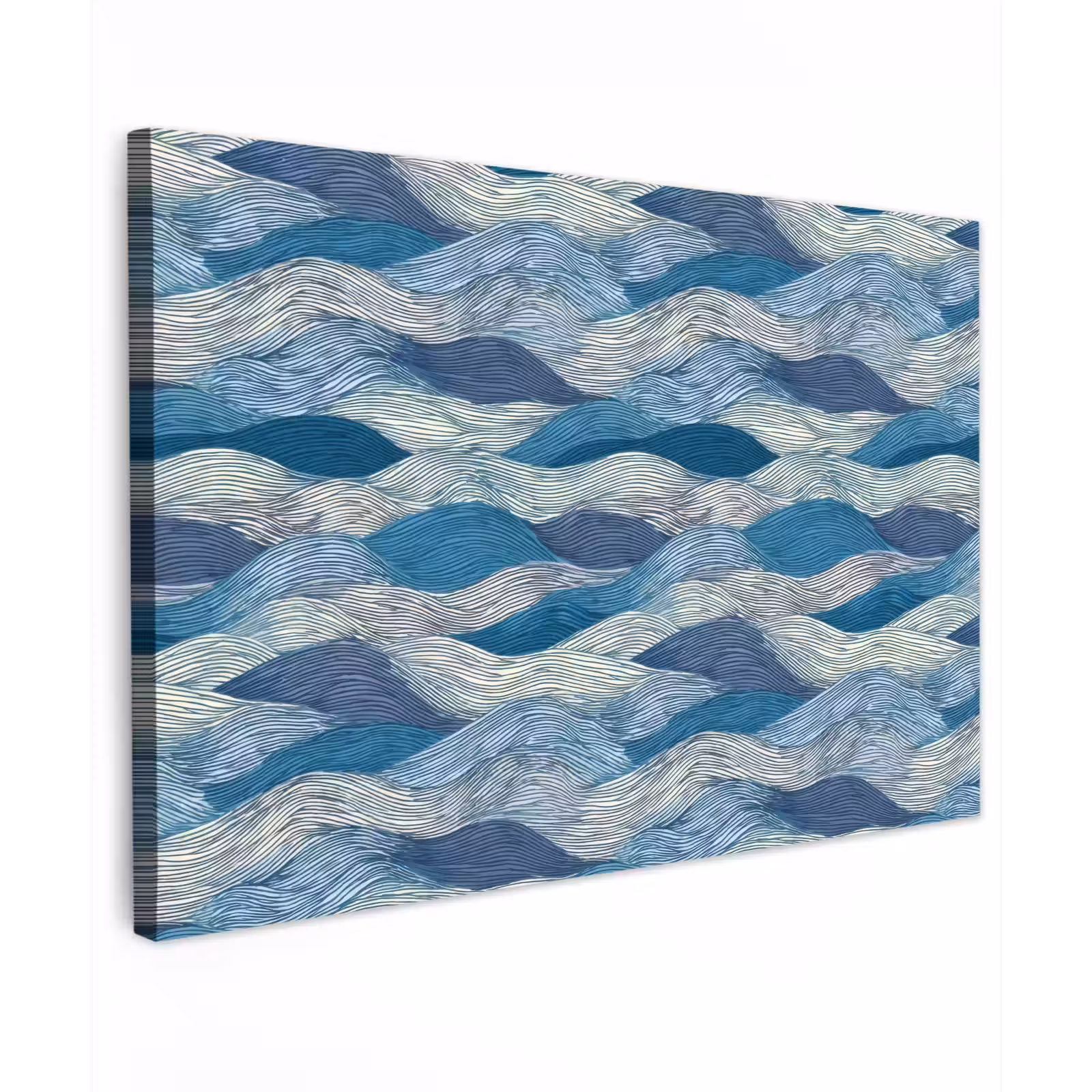 Canvas schilderij - Getekend - Blauw - Wit - Golvend - Streepjes — 1