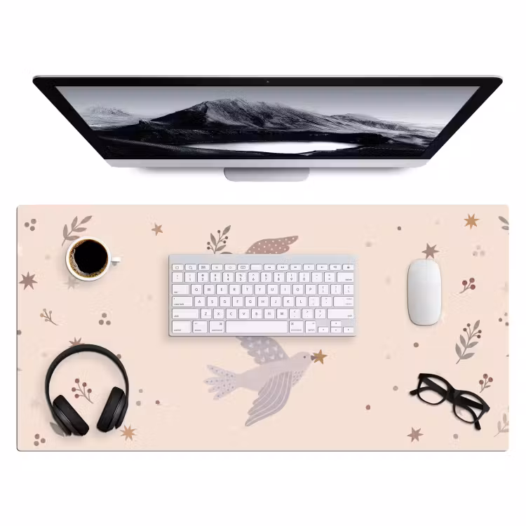 Bureau onderlegger - Vogel - Bessen - Natuur - Modern - Beige — 4