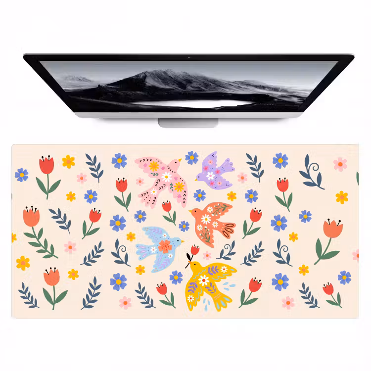 Bureau onderlegger - Vogel - Bloemen - Folk - Kleurrijk - Dieren — 1