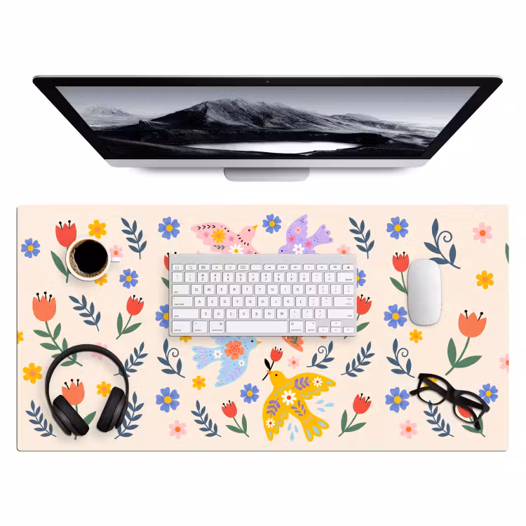 Bureau onderlegger - Vogel - Bloemen - Folk - Kleurrijk - Dieren — 4