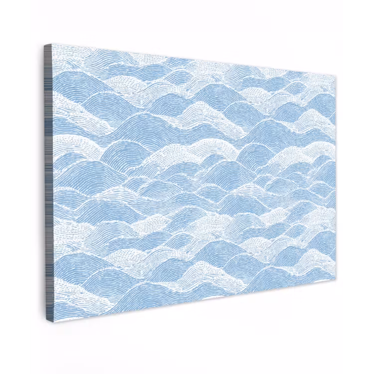 Canvas schilderij - Blauw - Wit - Golven - Getekend — 1
