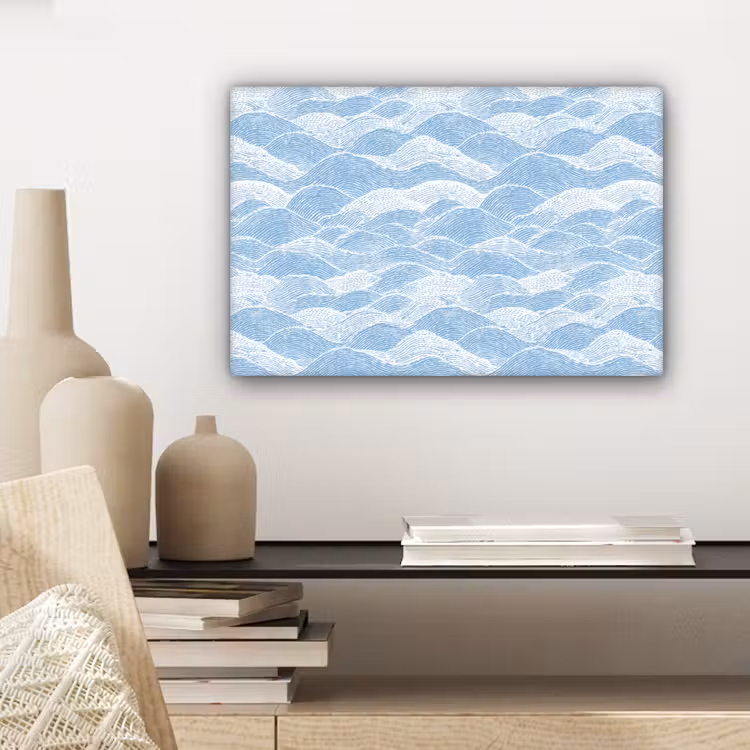 Canvas schilderij - Blauw - Wit - Golven - Getekend — 5