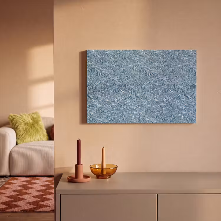Canvas schilderij - Blauw - Wit - Golven - Getekend - Textuur — 2