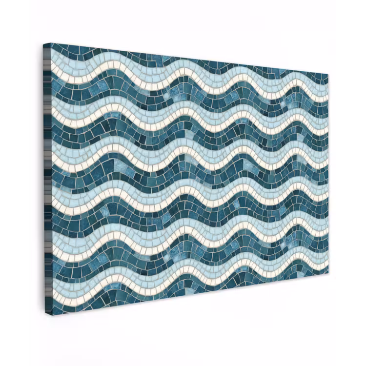 Canvas schilderij - Blauw - Wit - Mozaïek - Golvend — 1