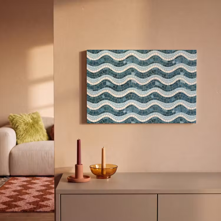 Canvas schilderij - Blauw - Wit - Mozaïek - Golvend — 2