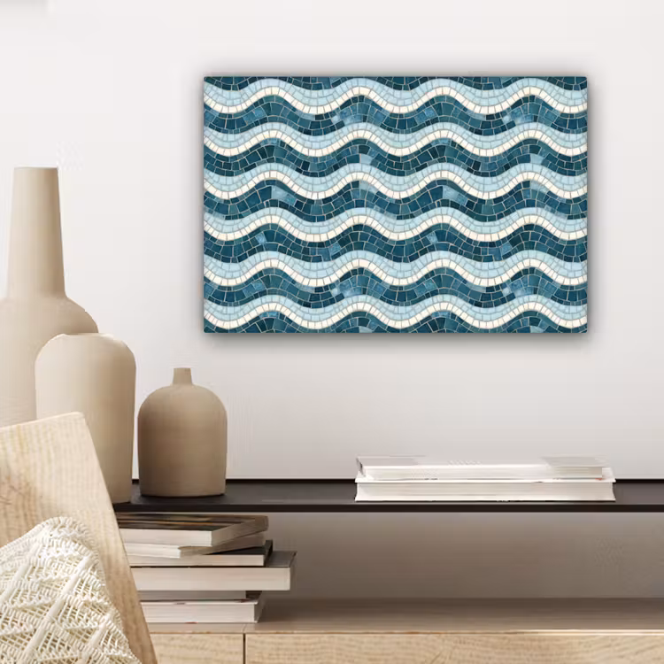 Canvas schilderij - Blauw - Wit - Mozaïek - Golvend — 5
