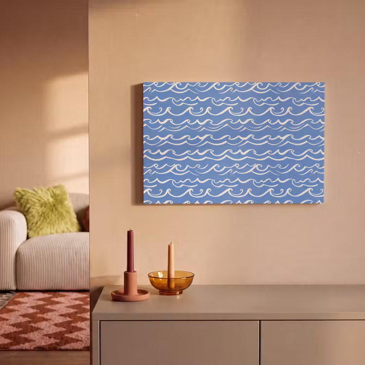 Canvas schilderij - Blauw - Wit - Simpel - Getekend - Golven — 2