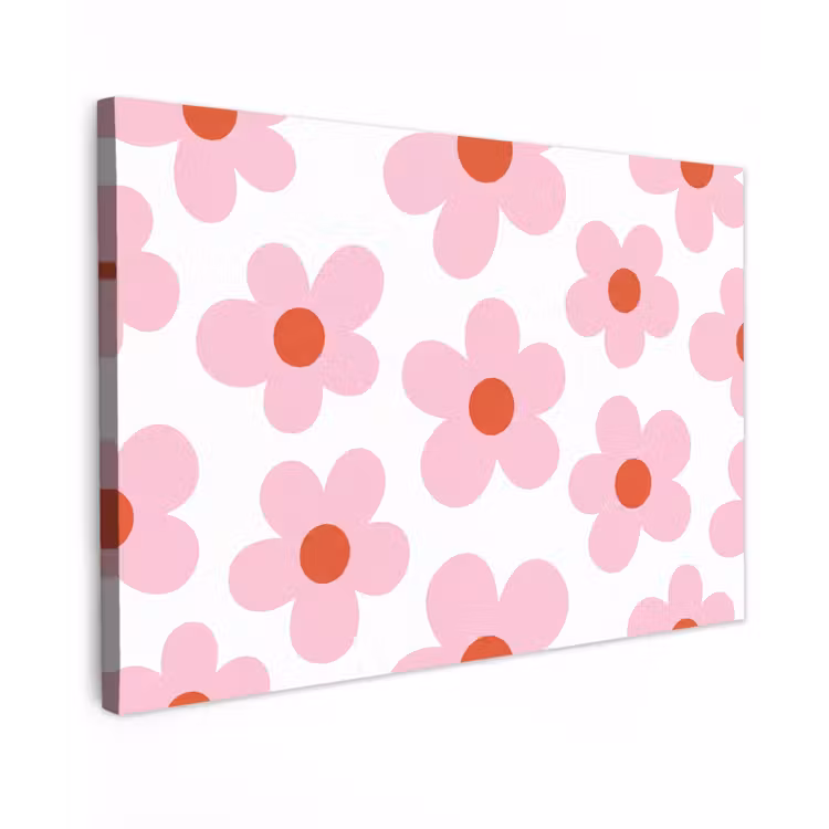 Canvas schilderij - Bloemen - Patroon - Modern - Roze - Wit — 1