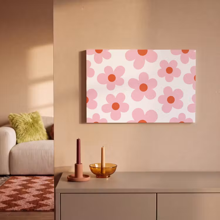 Canvas schilderij - Bloemen - Patroon - Modern - Roze - Wit — 2