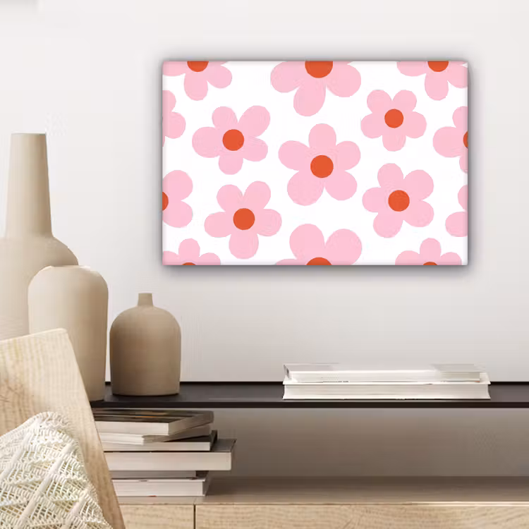 Canvas schilderij - Bloemen - Patroon - Modern - Roze - Wit — 5