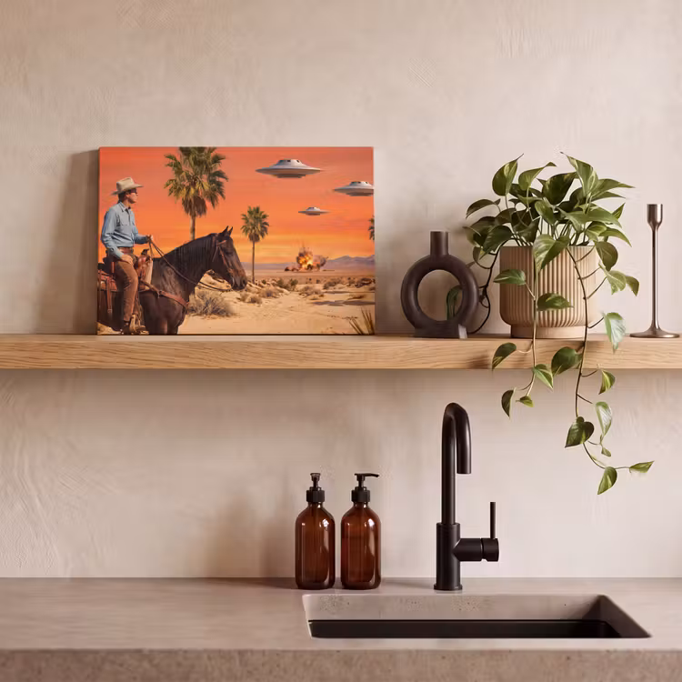 Canvas schilderij - Cowboy - Paard - Woestijn — 2
