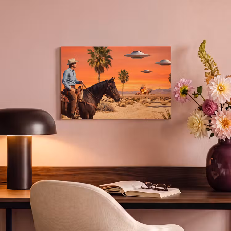 Canvas schilderij - Cowboy - Paard - Woestijn — 3
