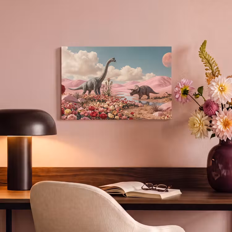 Canvas schilderij - Dinosaurus - Roze - Landschap — 3