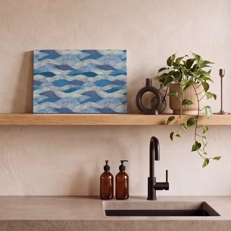 Canvas schilderij - Getekend - Blauw - Wit - Golvend - Streepjes — 3