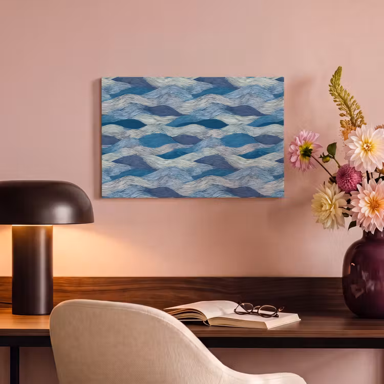 Canvas schilderij - Getekend - Blauw - Wit - Golvend - Streepjes — 4