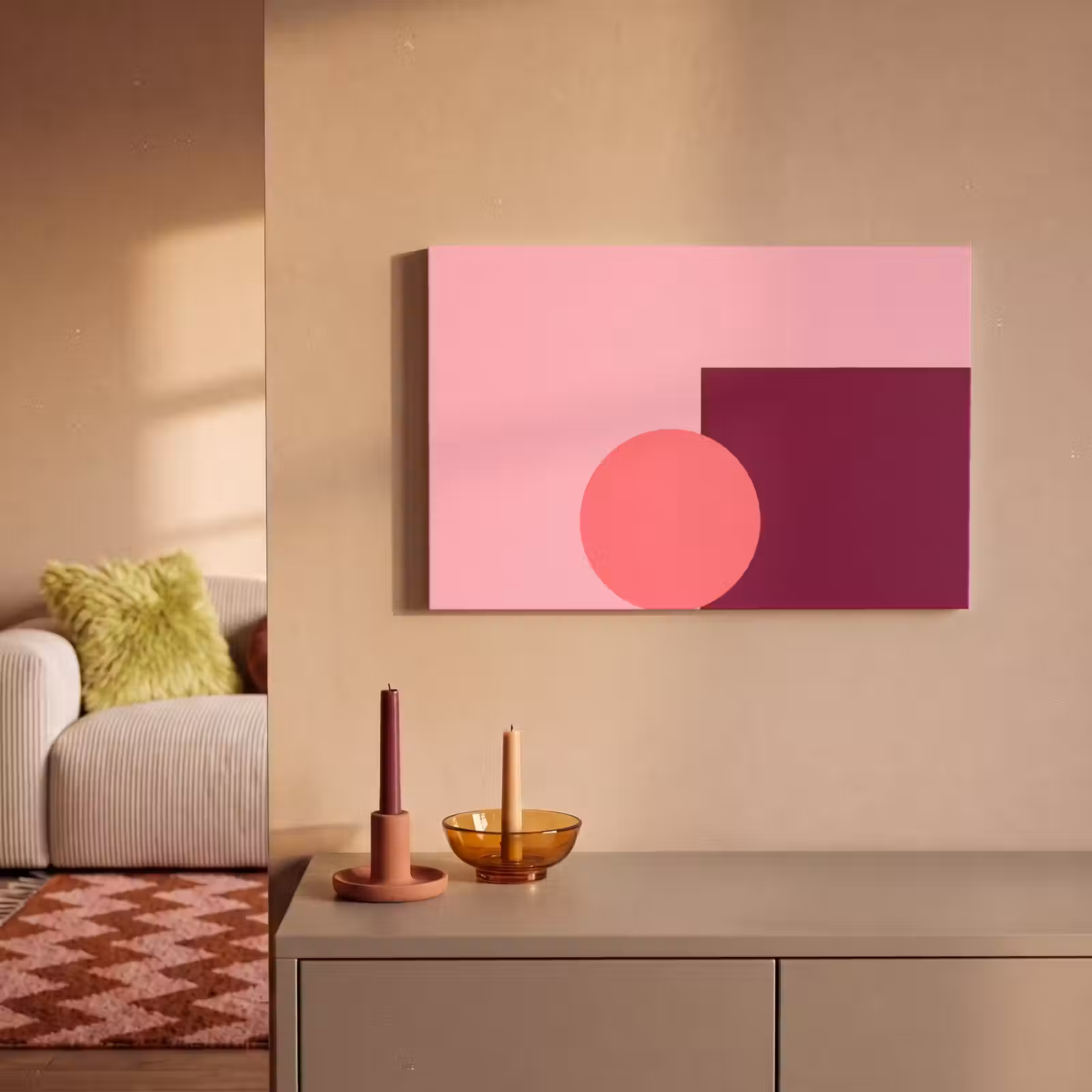 Canvas schilderij - Abstract - Vormen - Roze - Modern - Design — 1