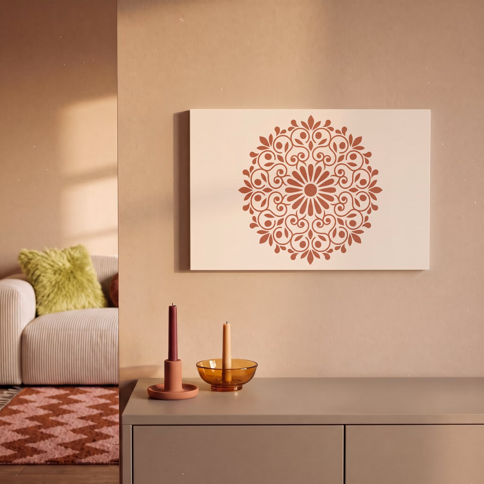 Canvas schilderij - Decoratie - Cirkel - Symmetrisch - Modern - Roodbruin — 1