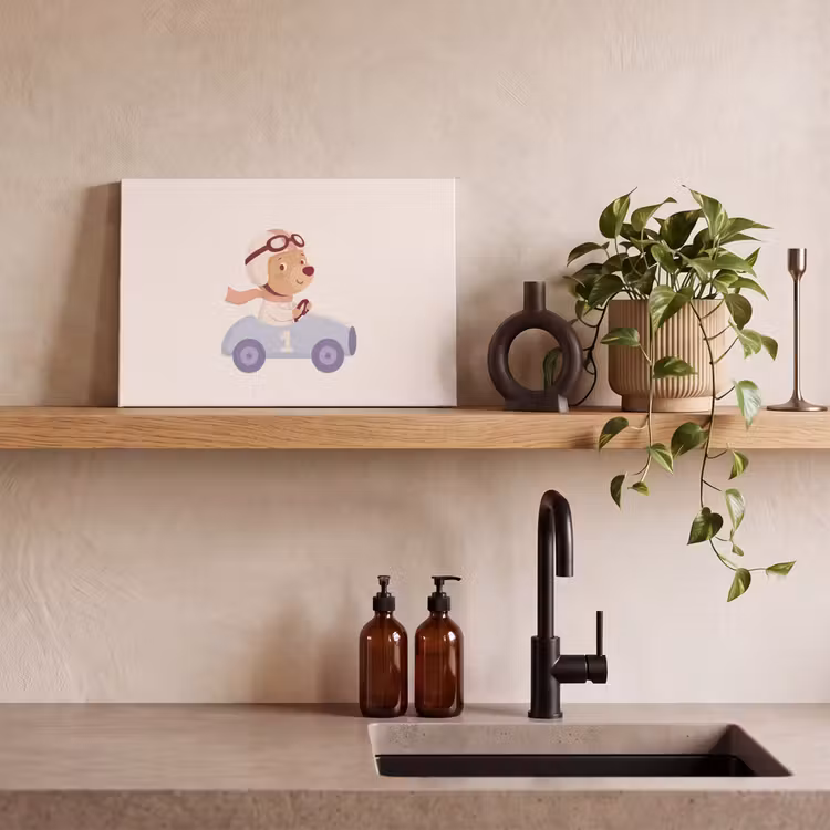 Canvas schilderij - Beer - Auto - Kinderkamer - Cartoon - Speels — 2