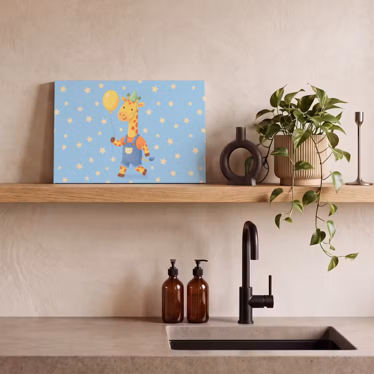 Canvas schilderij - Dieren - Giraffe - Ballon - Feest - Kinderkamer — 2