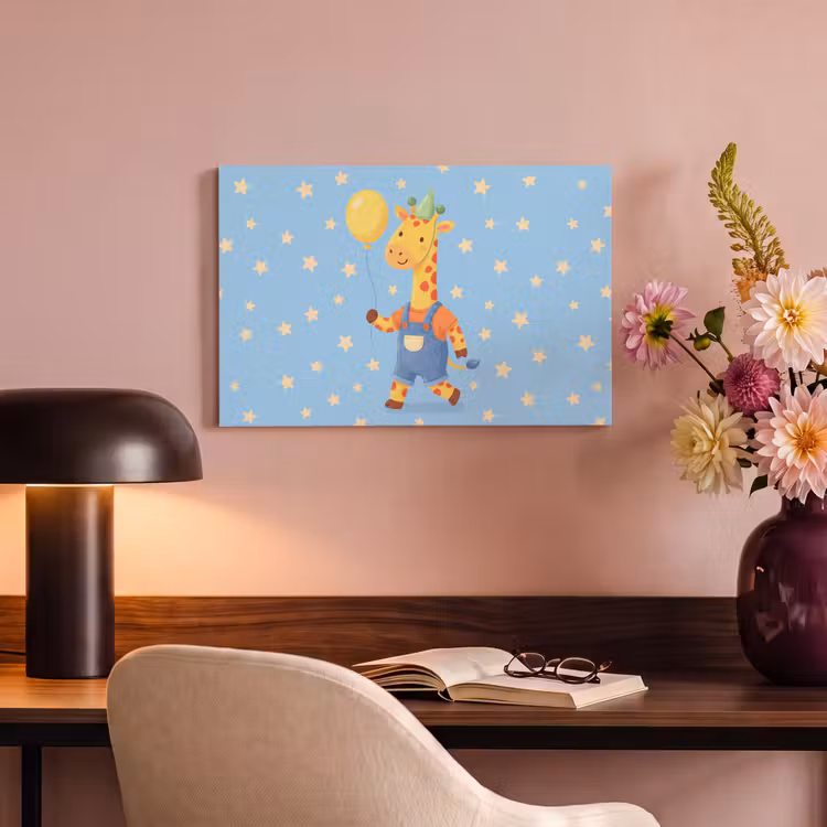 Canvas schilderij - Dieren - Giraffe - Ballon - Feest - Kinderkamer — 3