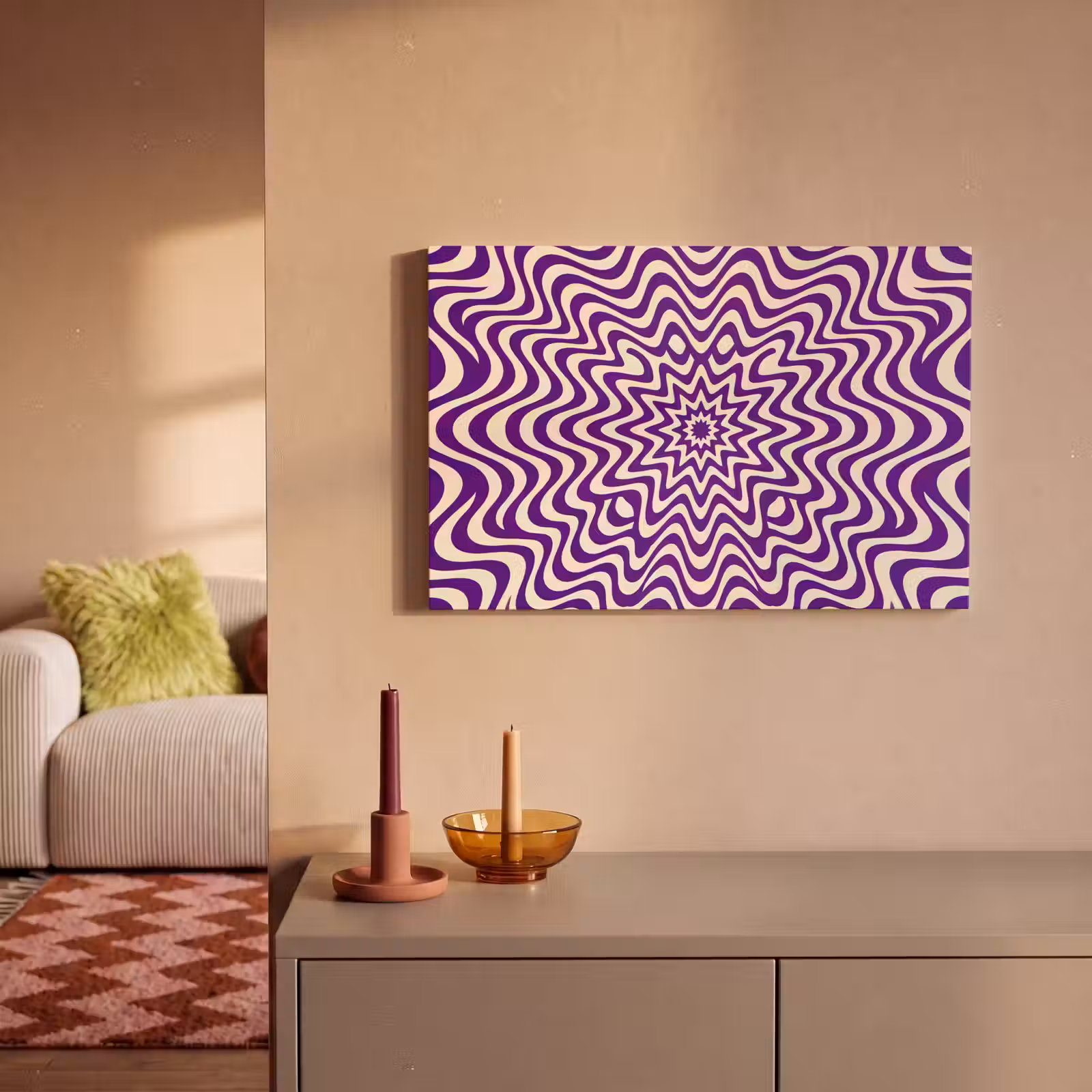 Canvas schilderij - Abstract - Golven - Optisch - Modern - Paars — 1