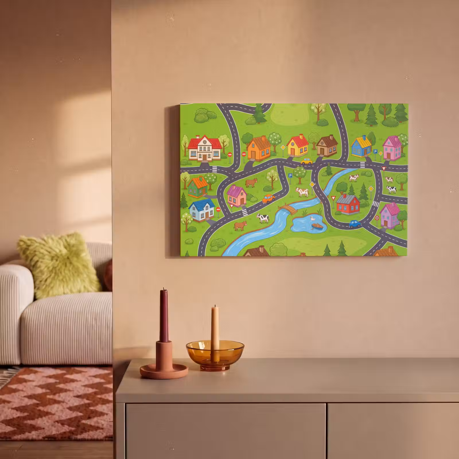 Canvas schilderij - Dorp - Wegen - Huizen — 1