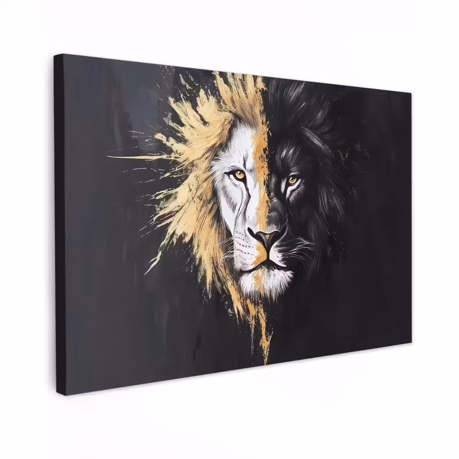 Canvas schilderij - Leeuw - Gesplitst - Zwart - Lijn — 1