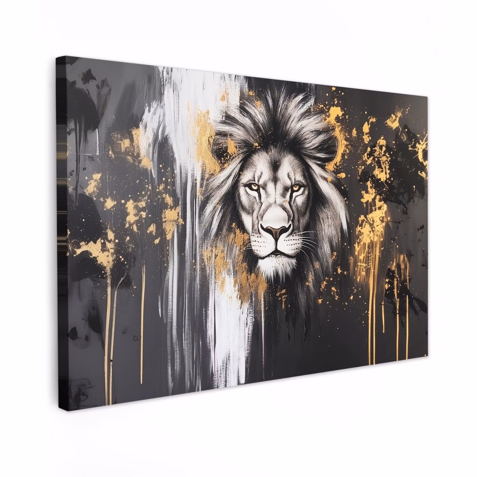 Canvas schilderij - Leeuw - Portret - Verfspatten - Grijs — 1