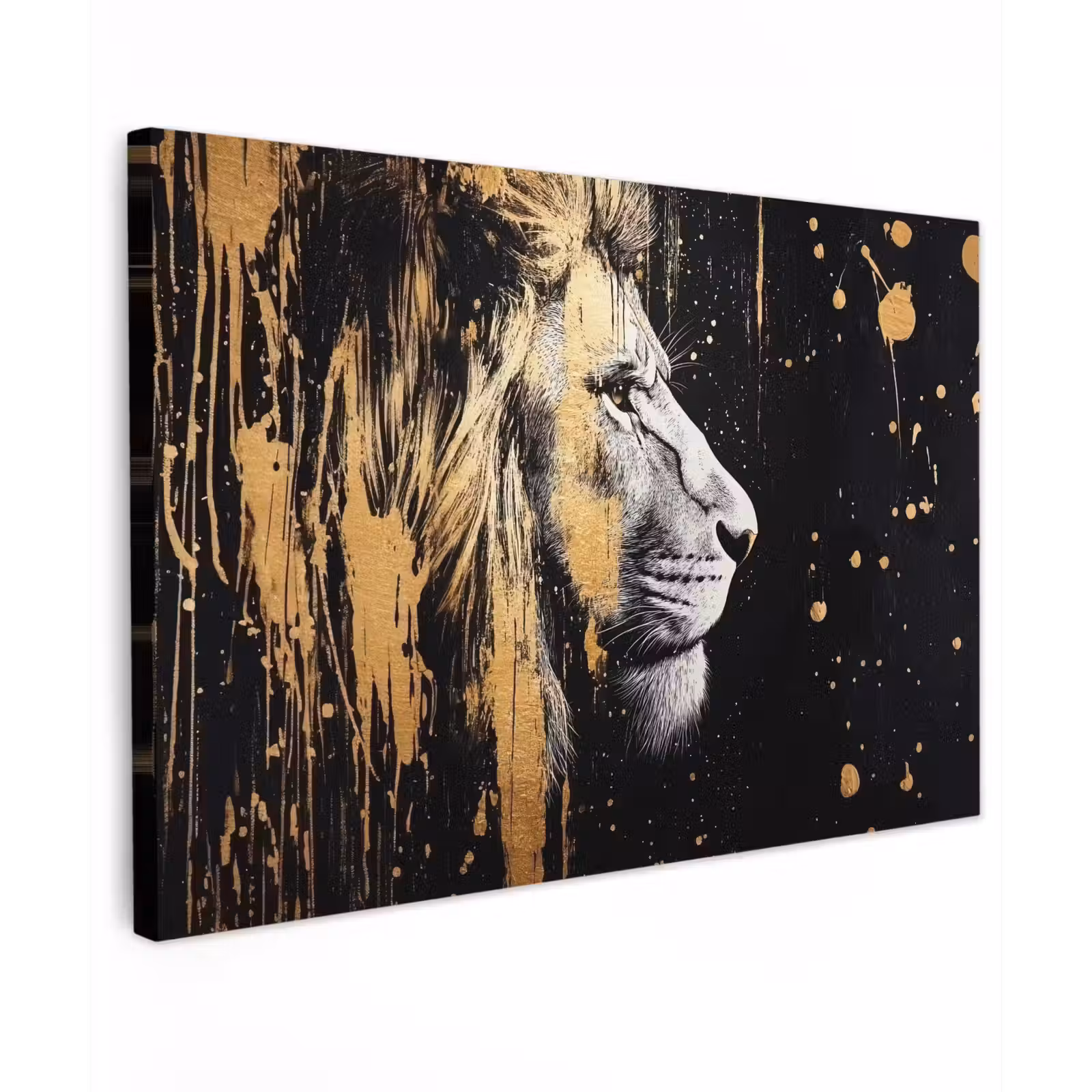Canvas schilderij - Portret - Leeuw - Abstract - Goud — 1