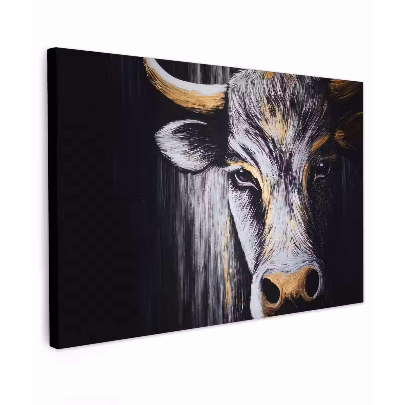 Canvas schilderij - Stier - Hoorns - Snuit - Goud — 1