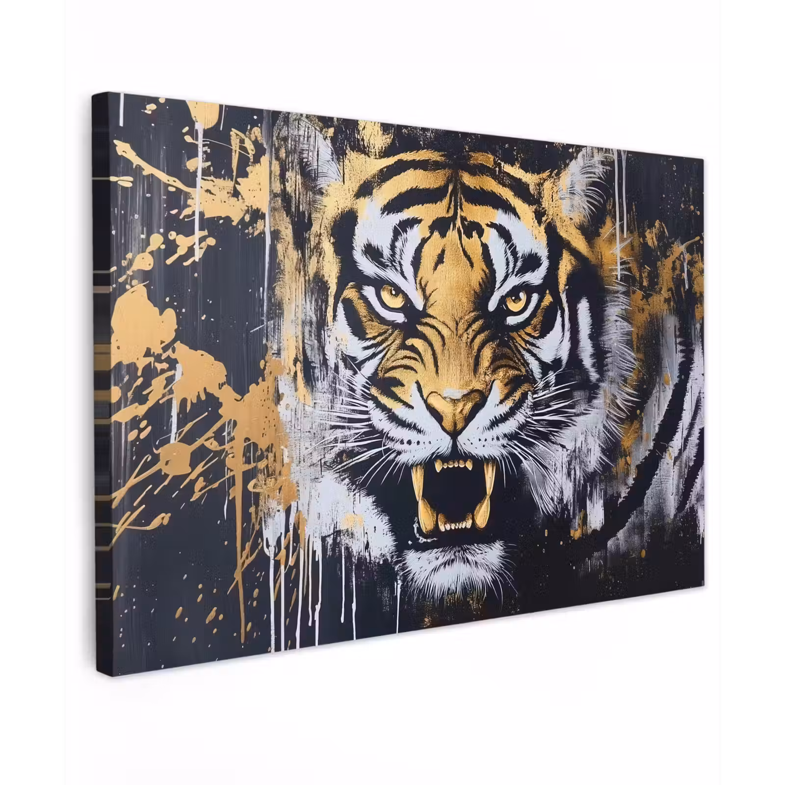 Canvas schilderij - Tijger - Verfspatten - Goud — 1