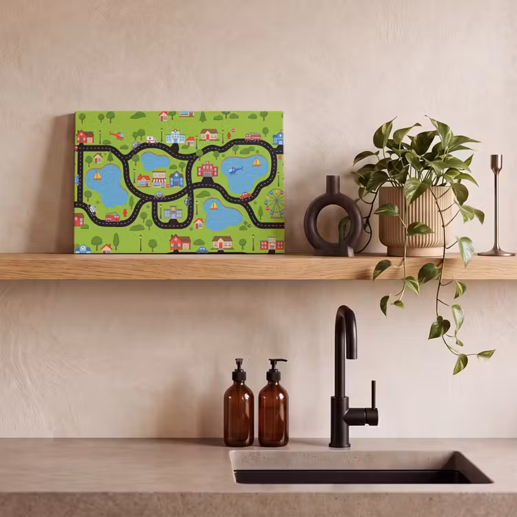 Canvas schilderij - Dorp - Wegen - Cartoon — 2