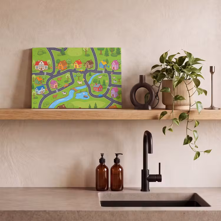 Canvas schilderij - Dorp - Wegen - Huizen — 2