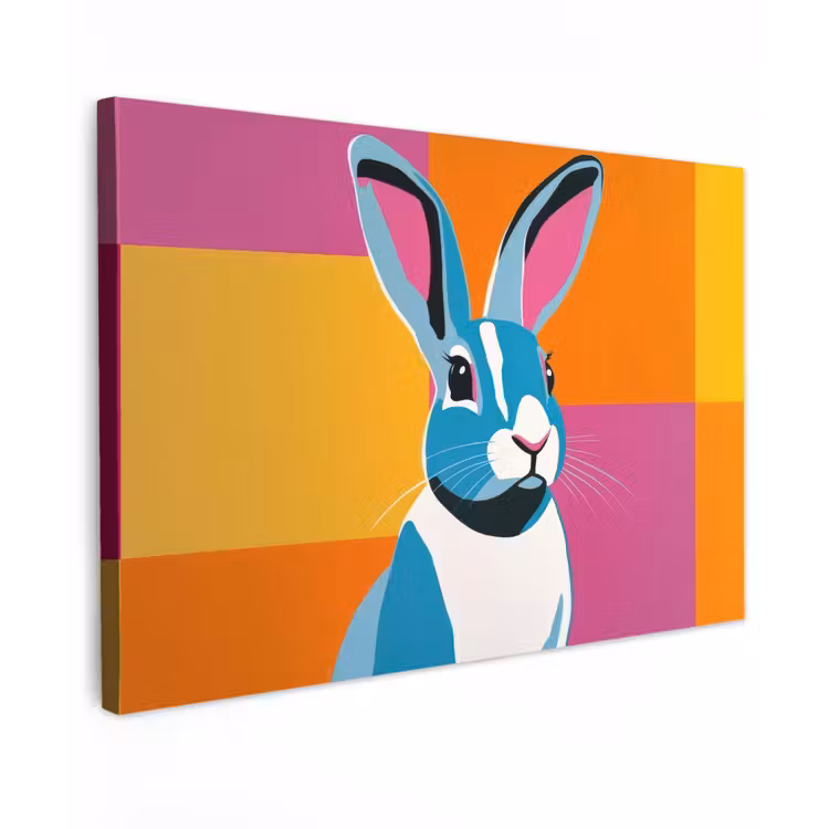 Canvas schilderij - Haas - Kleurvakken - Oren - Roze — 1