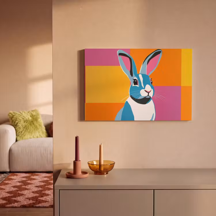 Canvas schilderij - Haas - Kleurvakken - Oren - Roze — 2
