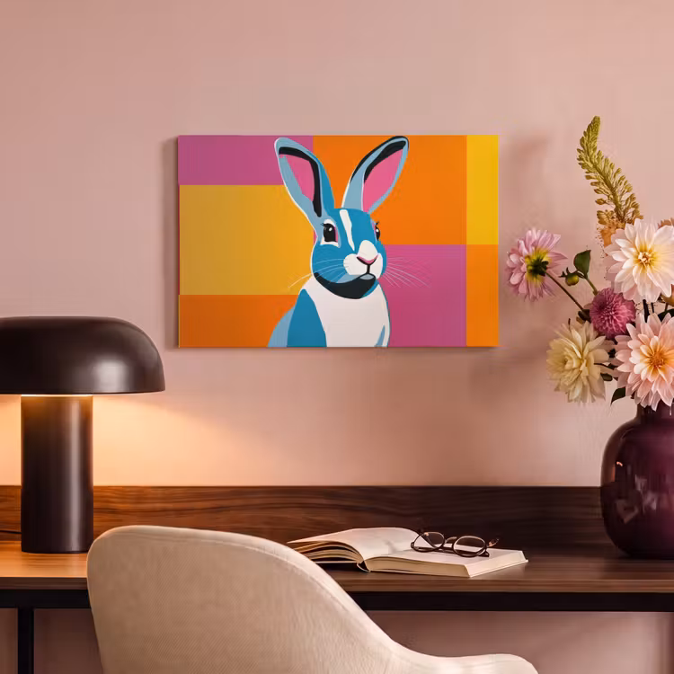 Canvas schilderij - Haas - Kleurvakken - Oren - Roze — 4