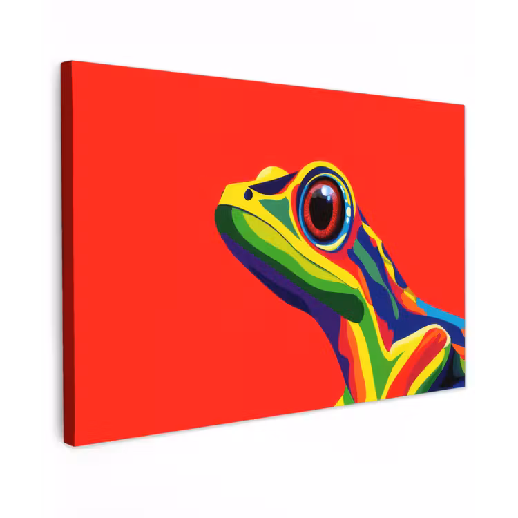 Canvas schilderij - Kikker - Kleurrijk - Strepen - Ogen — 1