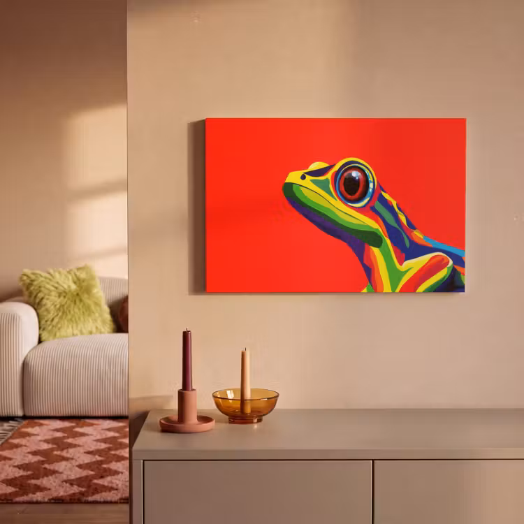 Canvas schilderij - Kikker - Kleurrijk - Strepen - Ogen — 2