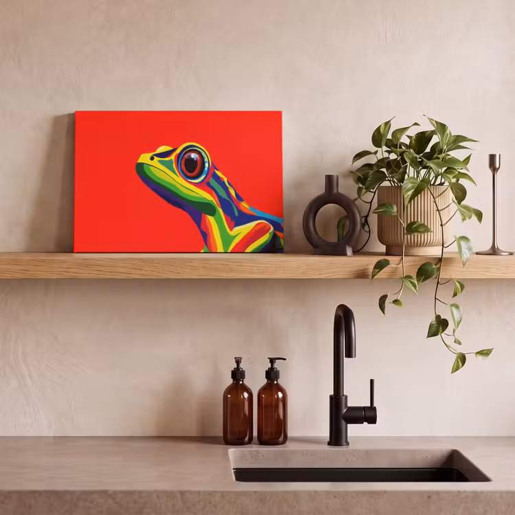 Canvas schilderij - Kikker - Kleurrijk - Strepen - Ogen — 3