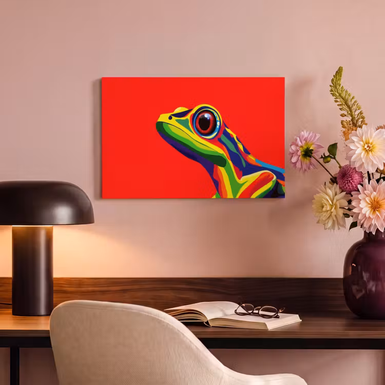 Canvas schilderij - Kikker - Kleurrijk - Strepen - Ogen — 4