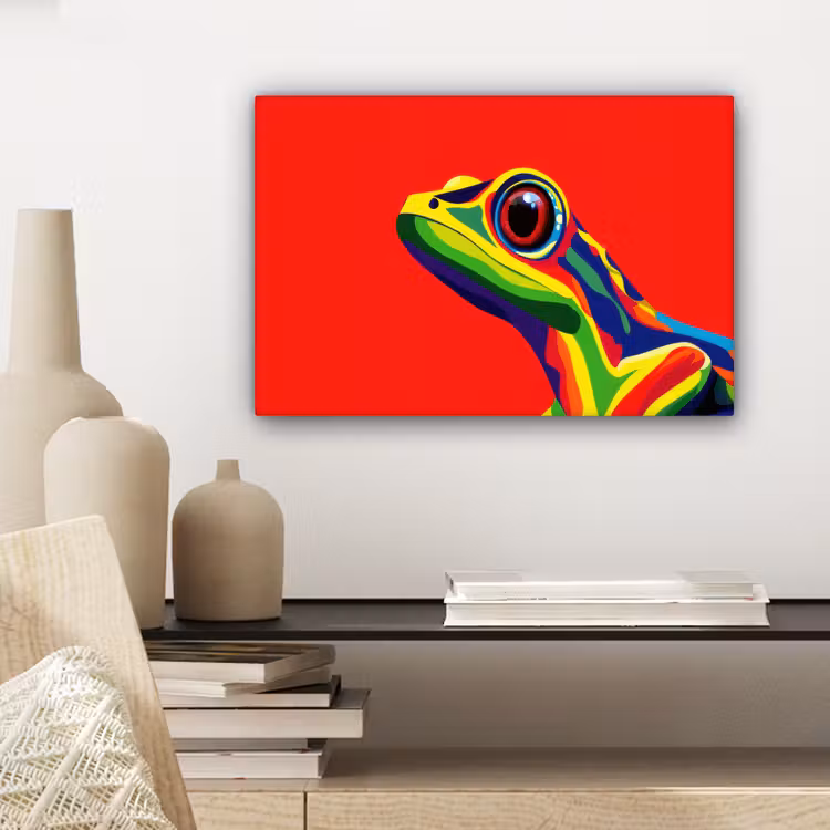 Canvas schilderij - Kikker - Kleurrijk - Strepen - Ogen — 5