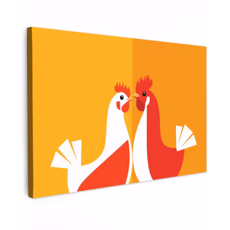 Canvas schilderij - Kippen - Oranje - Vlakken — 1