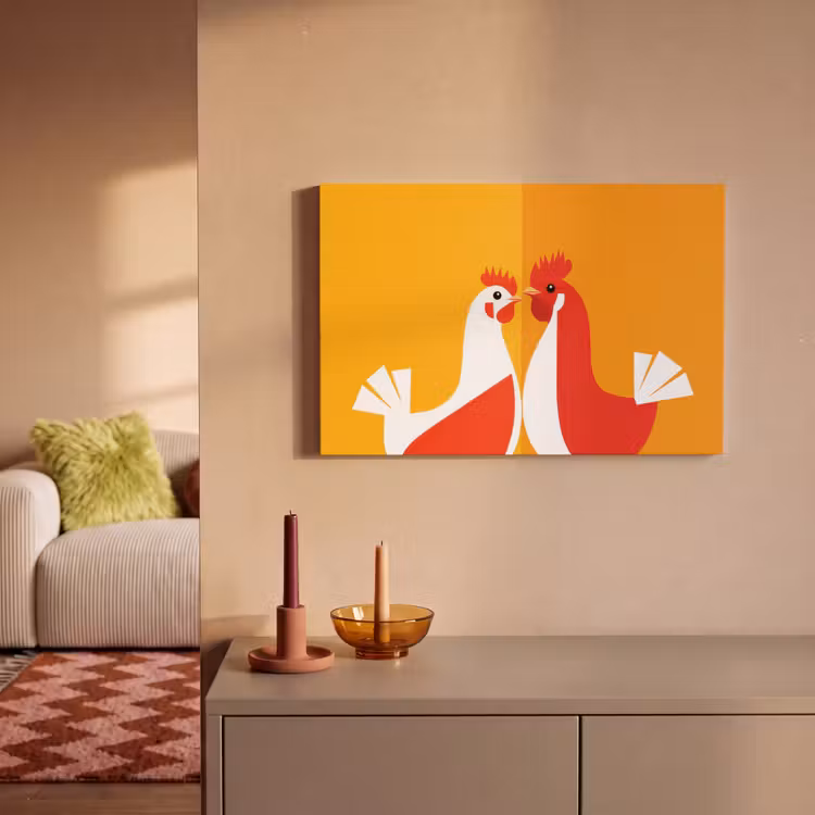Canvas schilderij - Kippen - Oranje - Vlakken — 2