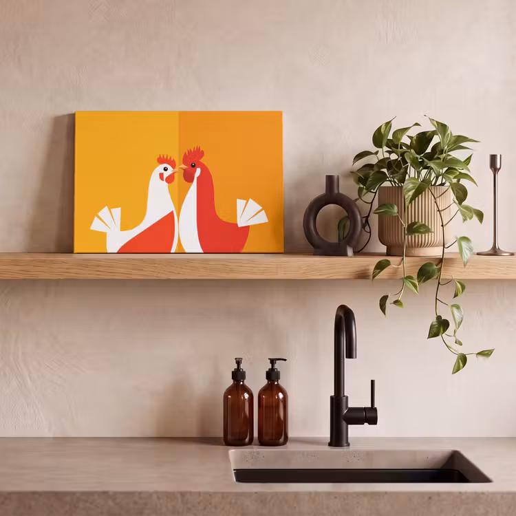 Canvas schilderij - Kippen - Oranje - Vlakken — 3
