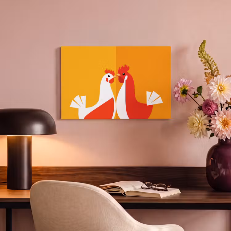 Canvas schilderij - Kippen - Oranje - Vlakken — 4