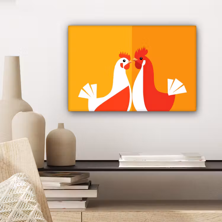 Canvas schilderij - Kippen - Oranje - Vlakken — 5