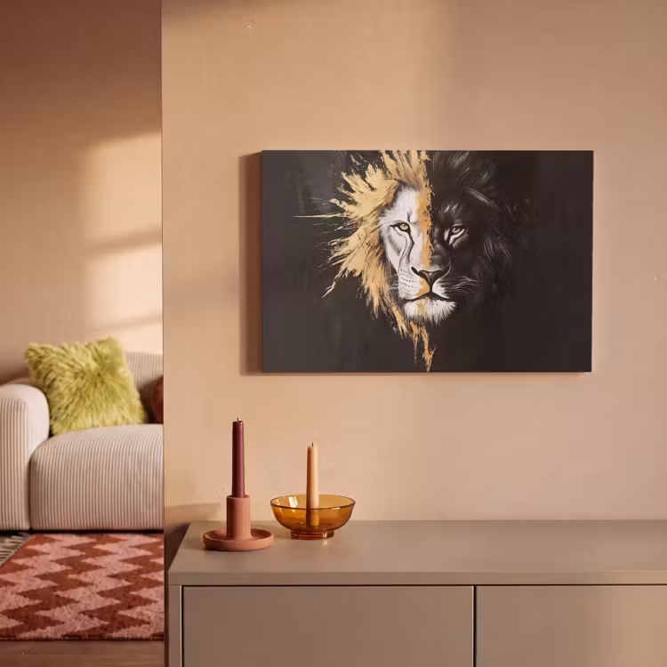 Canvas schilderij - Leeuw - Gesplitst - Zwart - Lijn — 2