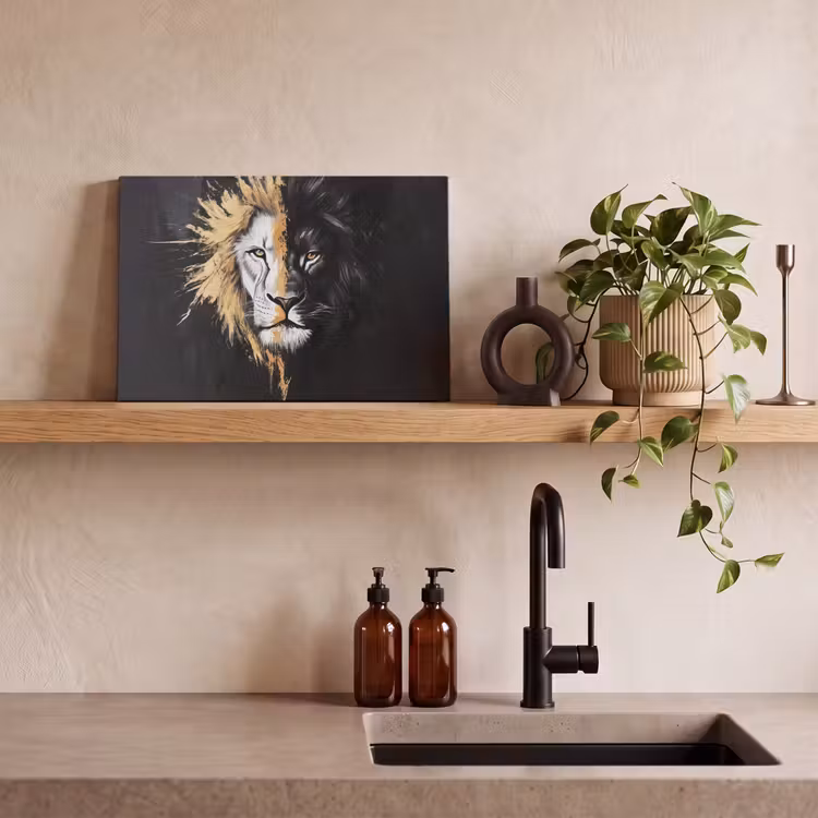 Canvas schilderij - Leeuw - Gesplitst - Zwart - Lijn — 3